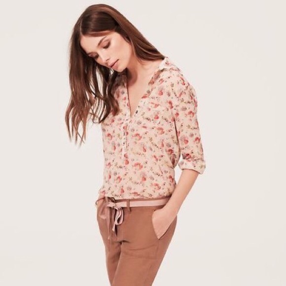 LOFT Tops - LOFT Poppy Floral Print Sheer Henley